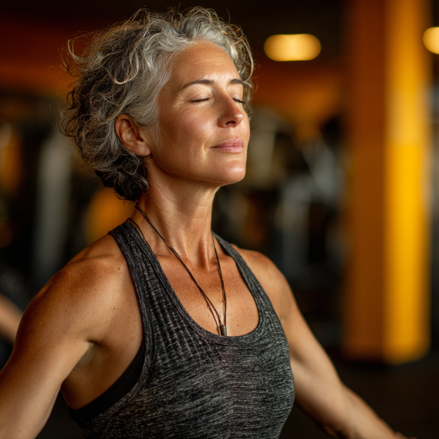 Adultos mayores practicando yoga