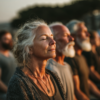 Mujer mayor practicando yoga con serenidad